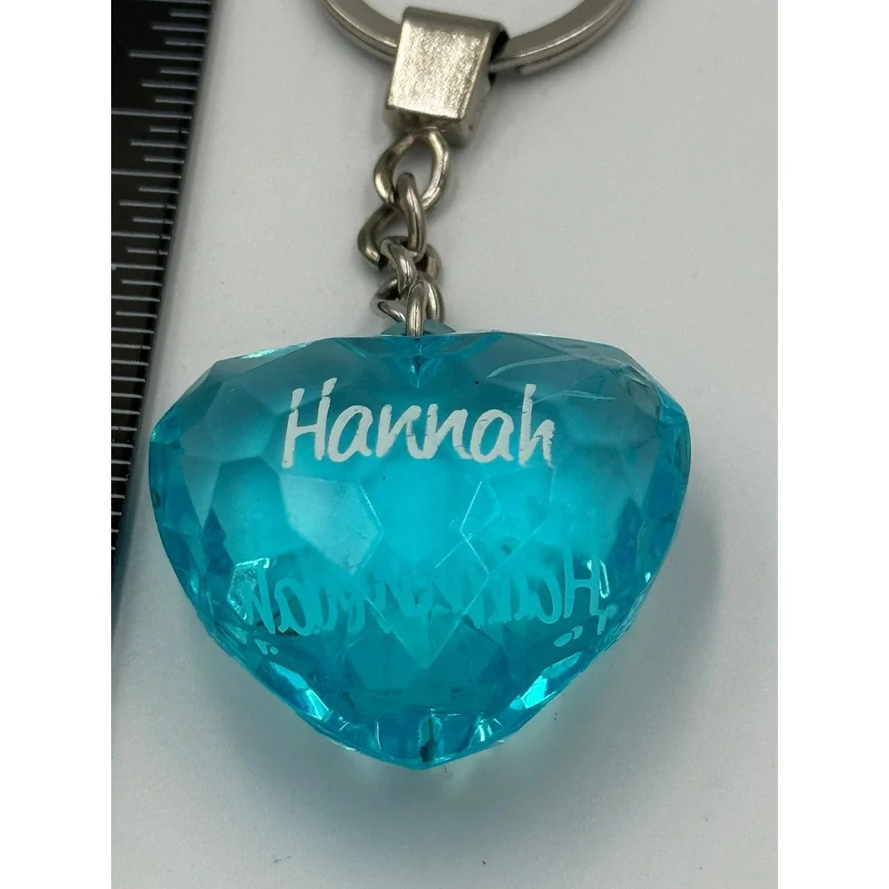 Hannah Personalized Blue Faceted Heart Keychain Acrylic Name Bag Charm Accessory